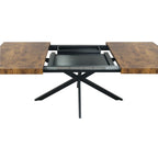 Retro Rectangular Stretch Dining Table with Antique Wood Top and Black Iron Base, Brown+Black, MDF+Metal, 55.11'-70.86'L - Grand Goldman Shop