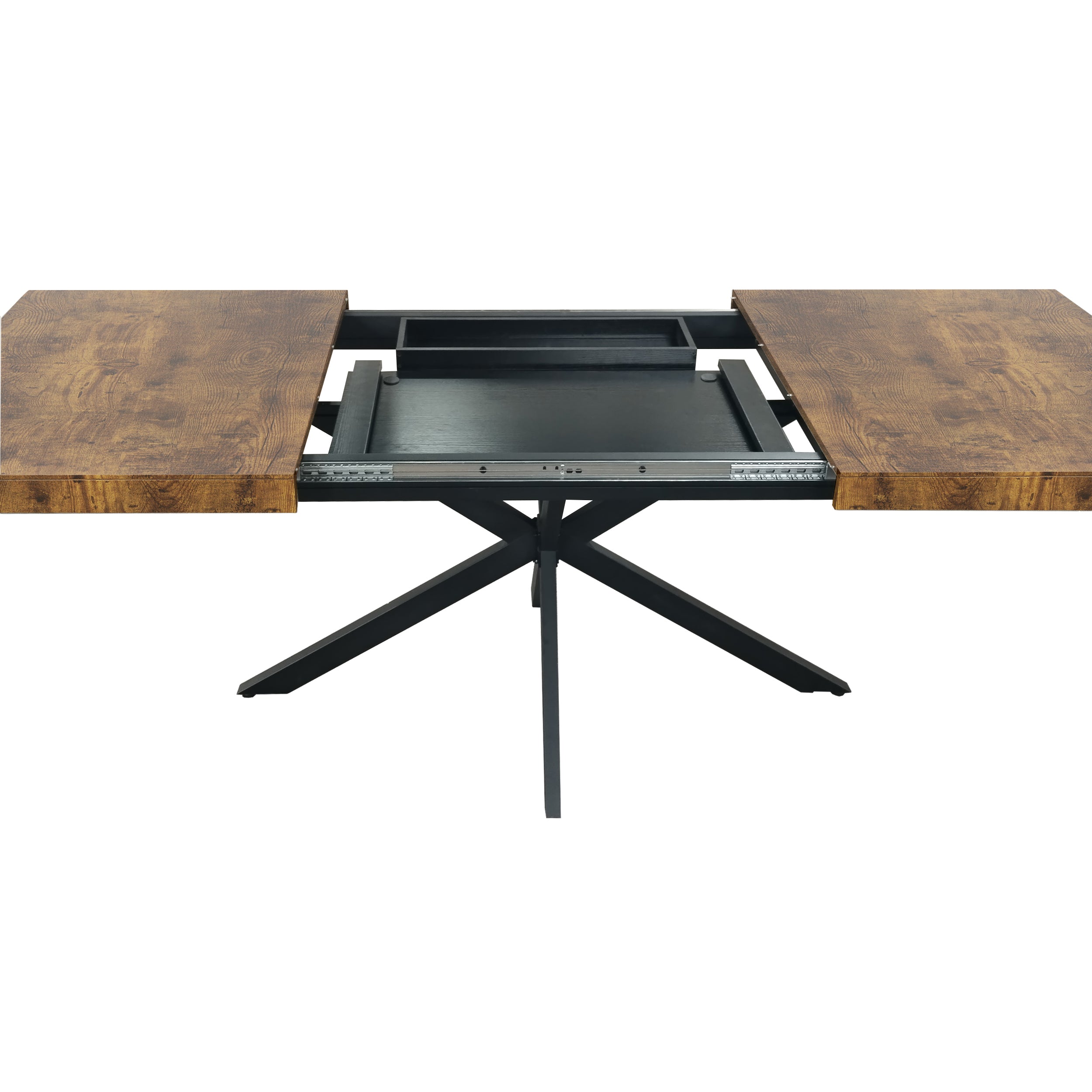 Retro Rectangular Stretch Dining Table with Antique Wood Top and Black Iron Base, Brown+Black, MDF+Metal, 55.11'-70.86'L - Grand Goldman Shop