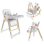Convertible Baby High Chair to Rocker with 5-Point Harness, Foldable Infant Feeding Chair in White with Removable 2-Tier Easy