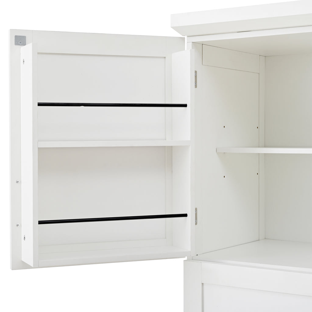 [Assembly Video Provided] TOPMAX 35.5x17.6x70.9inch Freestanding Kitchen Pantry Cabinet, Tall Storage Cabinet with 4 Doors, 2 Door Shelves, 8 Pull-out Trays and Adjustable Shelf for Dining Room, White - Grand Goldman Shop