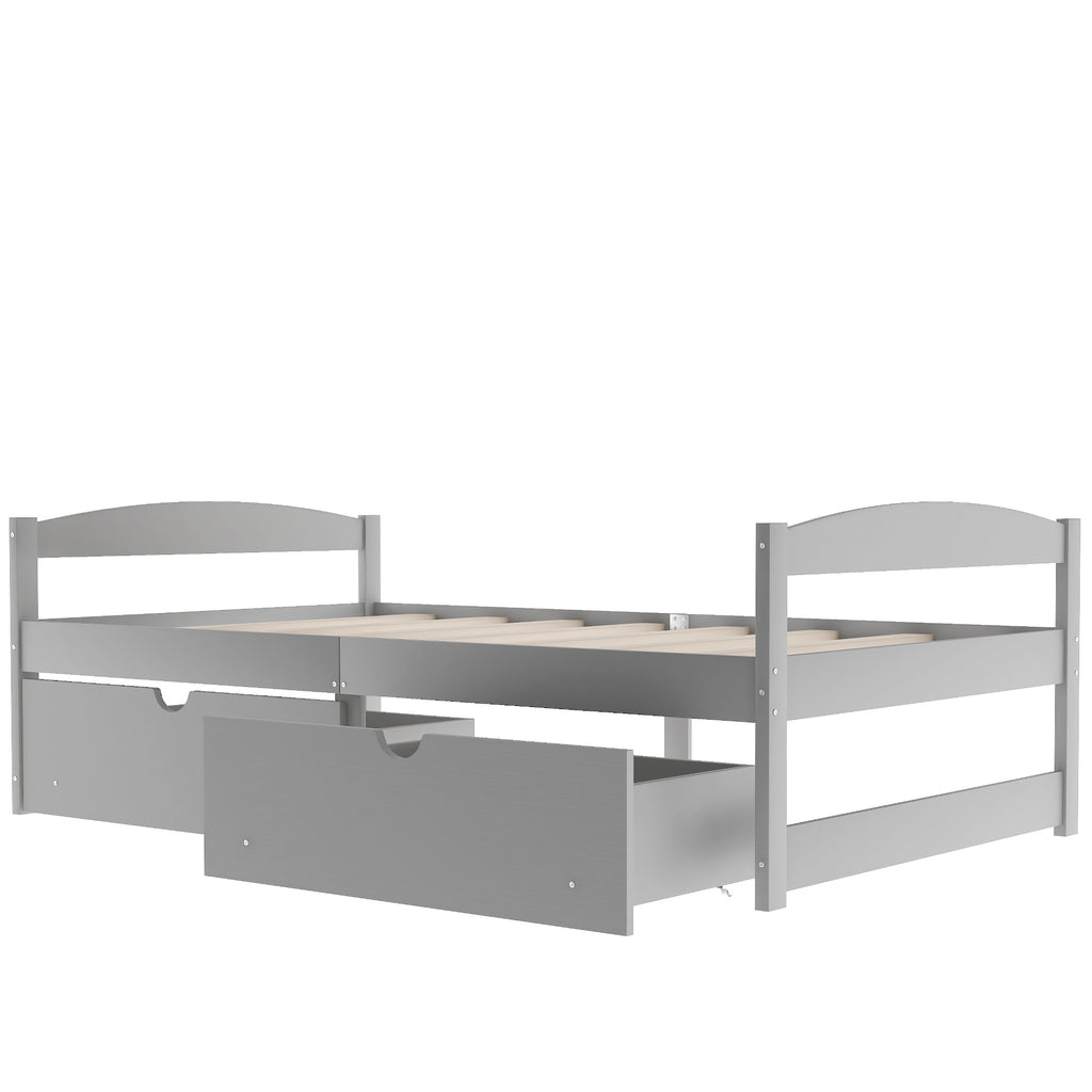Gray Twin Size Platform Bed with Two Drawers, Pine Wood and MDF Construction - Grand Goldman Shop