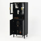 Tempered Glass Door Tall Storage Bookcase with adjustable board, 4 doors MDF painting finished cabinet, Black, Living room Bedroom storage - Grand Goldman Shop