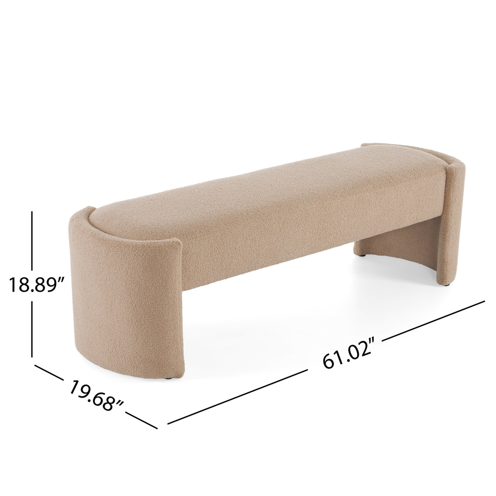 Elegant Simple Long Ottoman Bench in Light Camel with Wooden Frame and Polyester Upholstery, 61.25 x 19.75 x 19.25 inches - Grand Goldman Shop