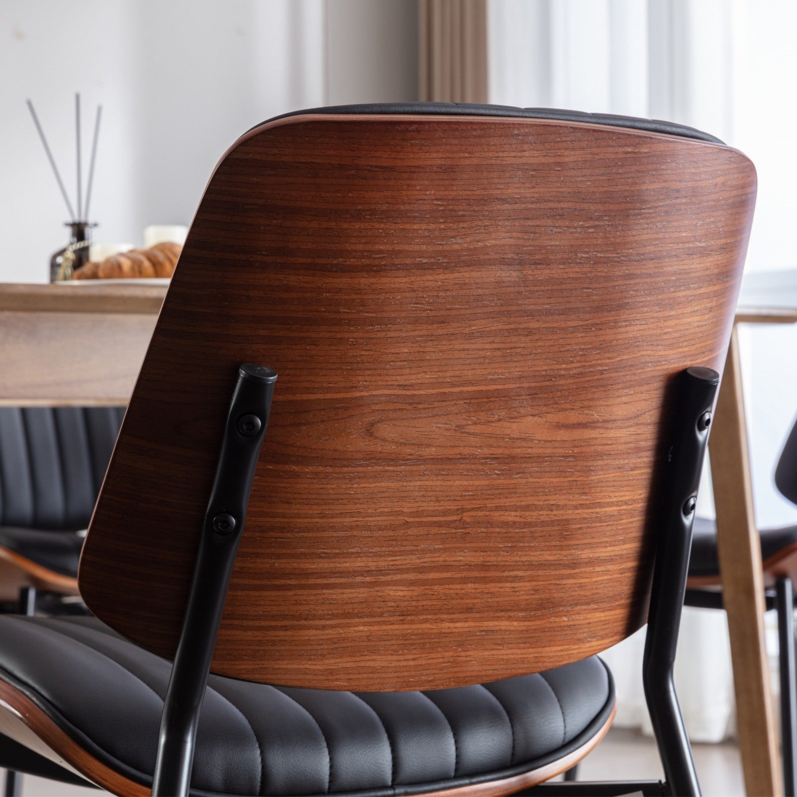 A&A Furniture, Dining Chairs Set of 2 Mid Century Modern Retro Faux Leather Chair with Walnut Bentwood Back Upholstered Seat Metal Legs Adjustable Foot for Kitchen Dining Room Chairs(Black PU) - Grand Goldman Shop