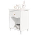 26.77''H White Wooden Nightstand with One Drawer and Shelf, Golden Handle, MDF Construction for Kids and Adults - Grand Goldman Shop