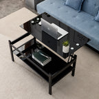 Modern Simple Lift Top Coffee Table with 2-Layer Tempered Glass in Black for Living Room - Grand Goldman Shop