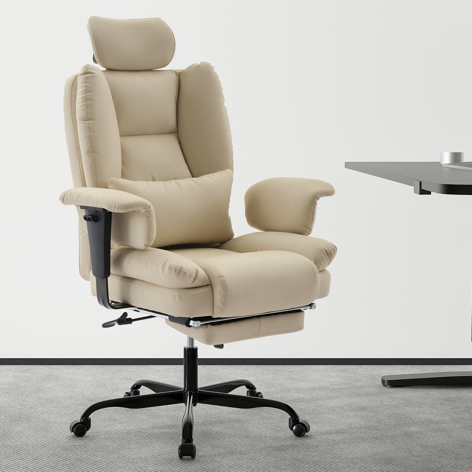 Office Chair Ergonomic 200 kg PU Leather Computer Chair with Lumbar Support and High Backrest, Ergonomic Desk Chair with Lift