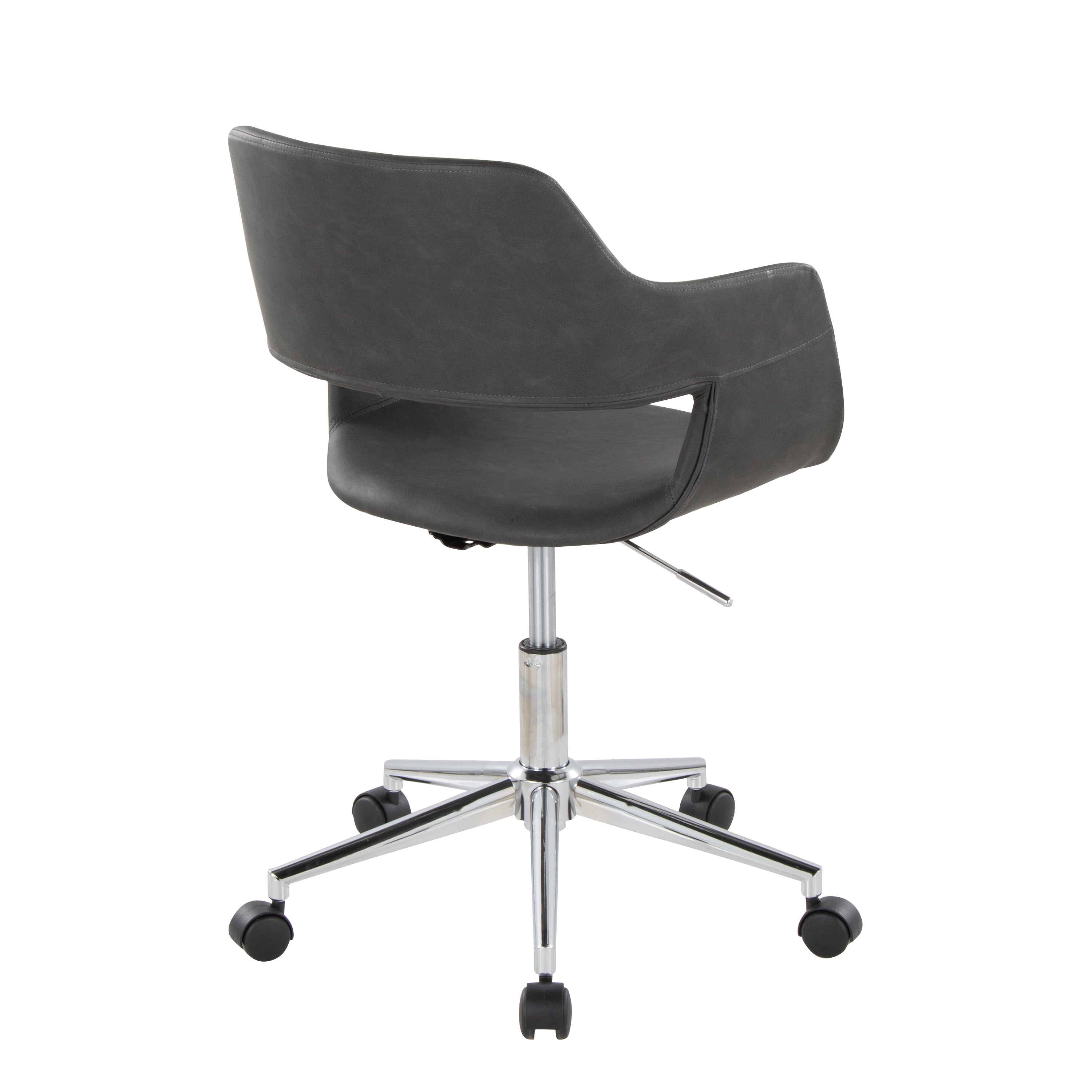 Contemporary Task Chair in Chrome Metal and Grey Faux Leather - Grand Goldman