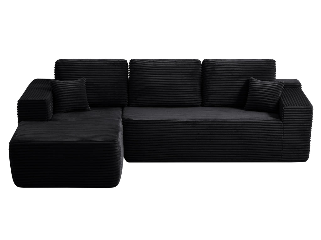 104' Cloud Sectional Sofa with L-Shape Chaise and Side Pockets , Modern Modular Design, Deep Seating, Upholstered Couch for Living Room/Bedroom, No Assembly Required (Plush Fabric), Black, Left-facing - Grand Goldman Shop