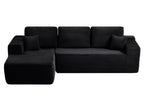 104' Cloud Sectional Sofa with L-Shape Chaise and Side Pockets , Modern Modular Design, Deep Seating, Upholstered Couch for Living Room/Bedroom, No Assembly Required (Plush Fabric), Black, Left-facing - Grand Goldman Shop