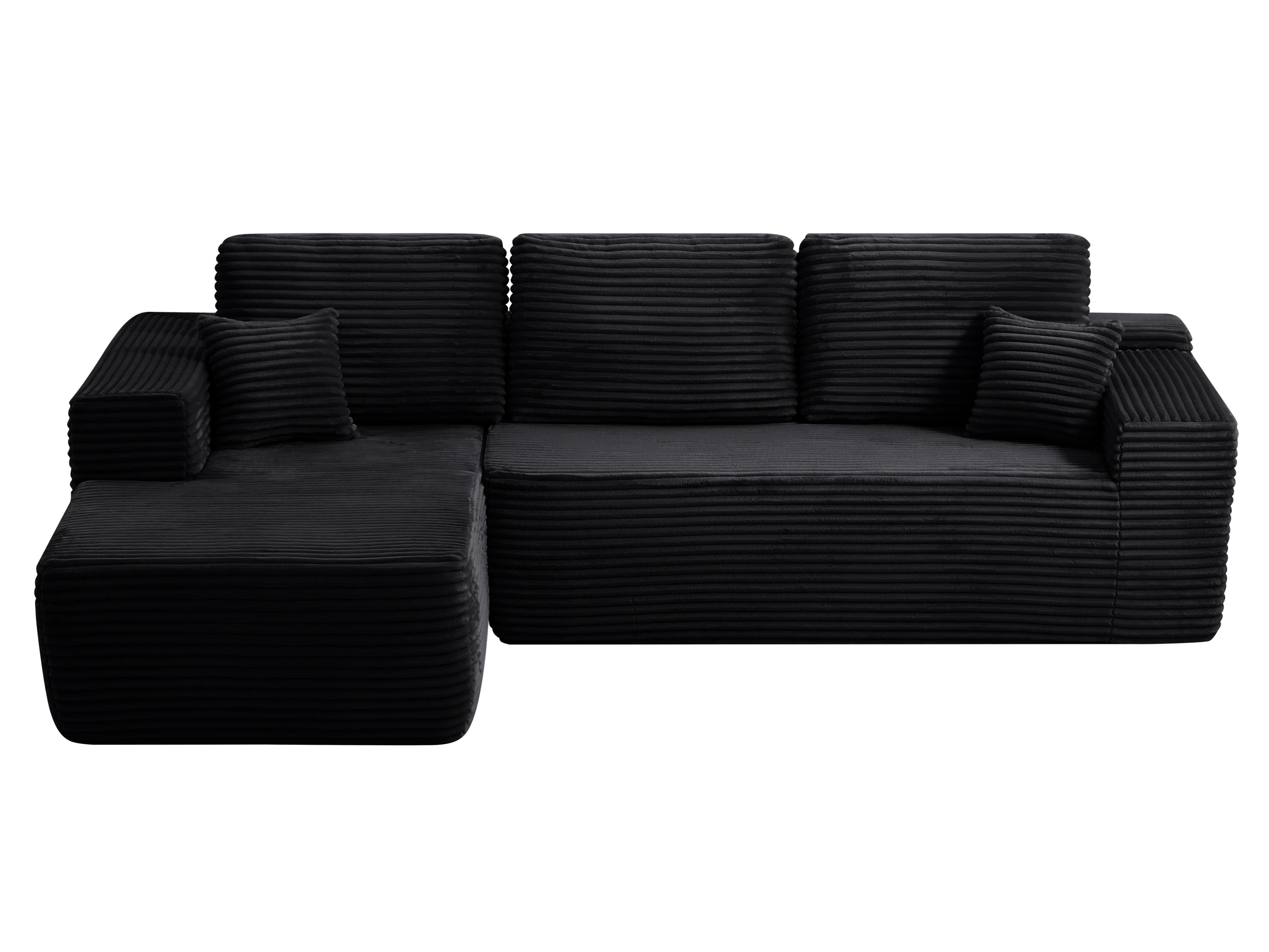 104' Cloud Sectional Sofa with L-Shape Chaise and Side Pockets , Modern Modular Design, Deep Seating, Upholstered Couch for Living Room/Bedroom, No Assembly Required (Plush Fabric), Black, Left-facing - Grand Goldman Shop