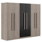 6-Doors Wooden Wardrobe Storage for Bedroom,with 2 Drawers Inside,Black+Nature - Grand Goldman Shop