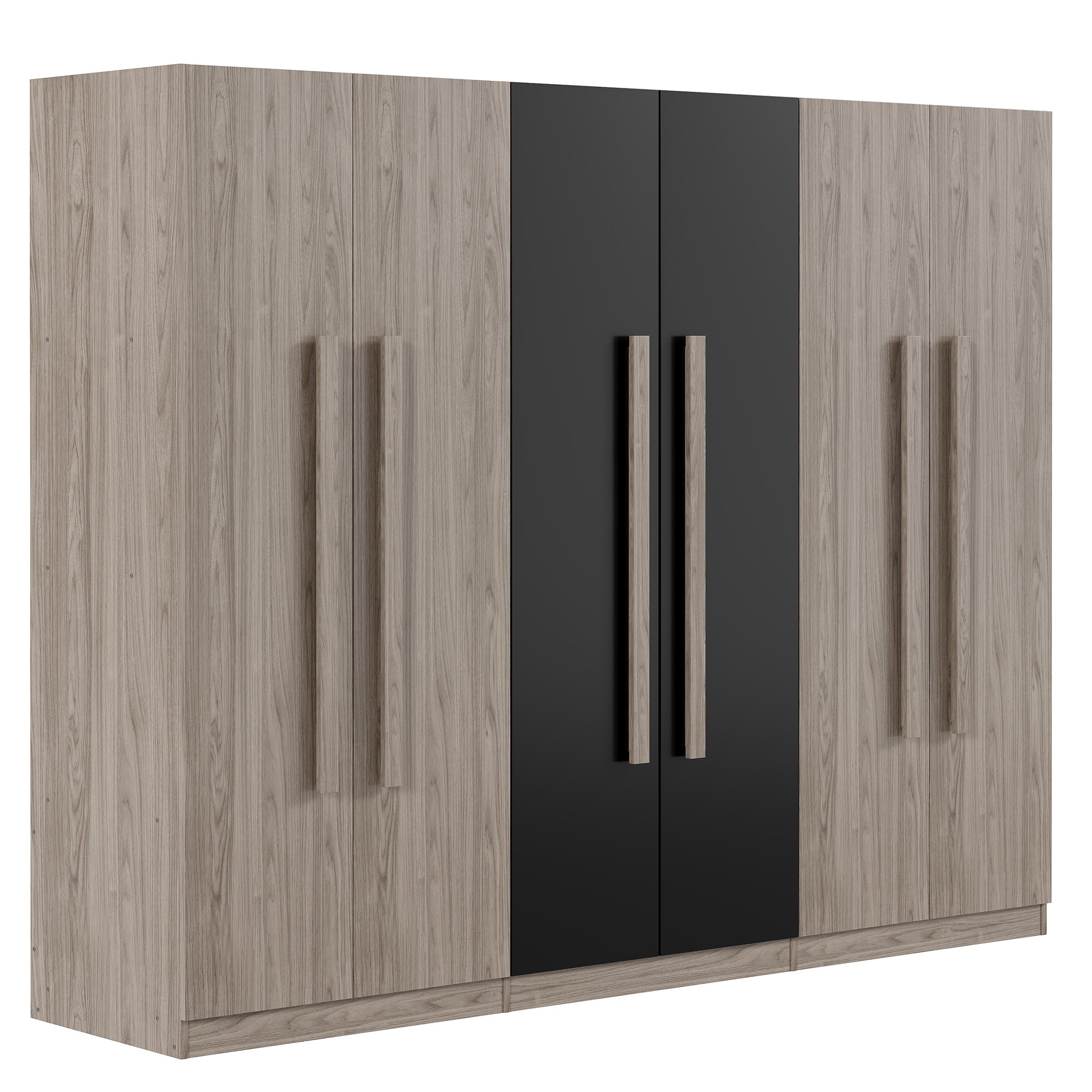6-Doors Wooden Wardrobe Storage for Bedroom,with 2 Drawers Inside,Black+Nature - Grand Goldman Shop