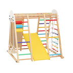 9-in-1 Foldable Kids Climbing Frame & Slide, Wooden Toddler Playground with Swing, Monkey Bars, Climbing Rock, Abacus Game – 