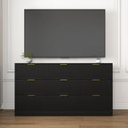 Black 9 Drawer Dresser, 63' Large Deep Chest of Drawers, Wooden Dresser Storage Cabinet with 9 Drawers for Bedroom, Long Dressers for Living Room, Hallway, Drawer panel with wavy patterns - Grand Goldman Shop