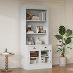 83.4'Tall Bookshelf, Modern Bookcase with 2 Glass Doors and 1 Drawer,Storage Bookcase with Open Shelves for Living Room,Home 