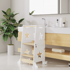 3-in-1 Toddler Kitchen Step Stool, Foldable Learning Standing Tower with Blackboard, Wooden Kitchen Stool Helper for Kids, 1-