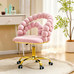 Pink Velvet Bubble Vanity Chair with Gold Base, 360° Swivel Height Adjustable Ergonomic Accent Chair, Cute Rolling Desk Chair