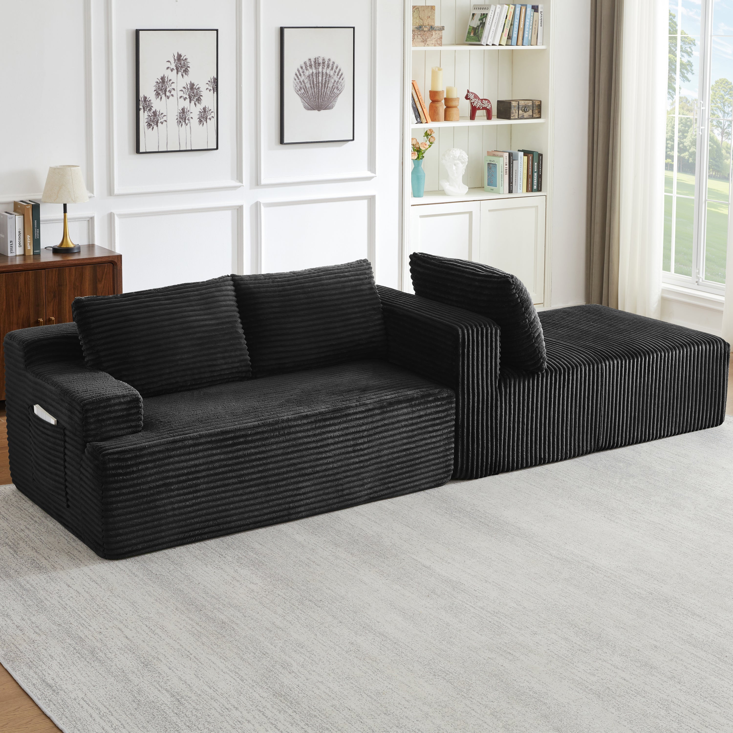 L-Shaped Cloud Sectional Sofa with Deep Seat,No Assembly Required,Modular Couches Sleeper for Living Room,Bedroom,Apartment,Black - Grand Goldman Shop