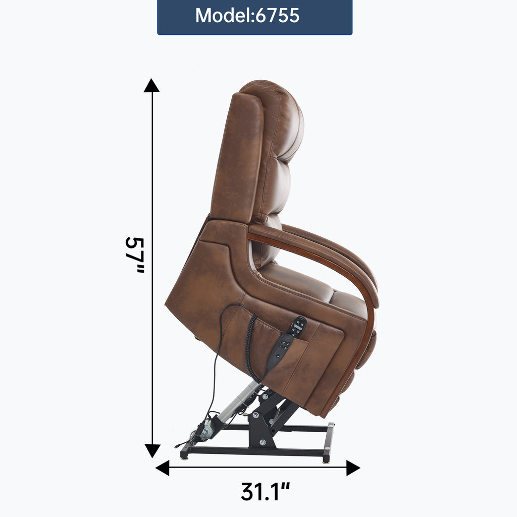 Power Brown Leatheraire Lift Recliner Chair Dual Motor Infinite Position Up to 350 LBS with Solid Wood Armrests, Heat Massage and Heavy Duty Motion Mechanism - Grand Goldman Shop