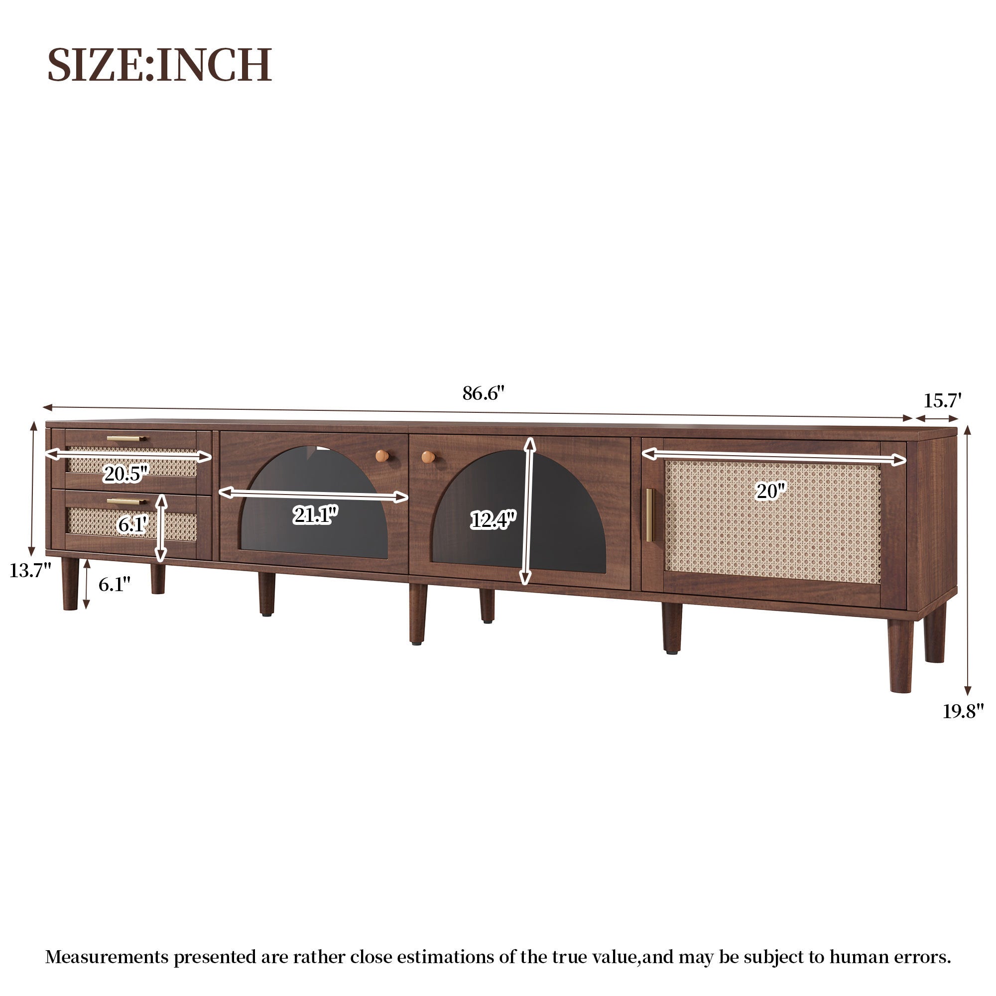 Modern 86 inch TV Stand for TVs up to 90 inches, Dark Brown Rattan Design with App-Controlled LED Lights, 2 Drawers & Glass Door Storage, MDF and Solid Wood Media Console - Grand Goldman Shop