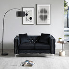 59.4 Inch Wide Black Velvet Sofa with Jeweled buttons,Square Arm ,2 Pillows - Grand Goldman Shop