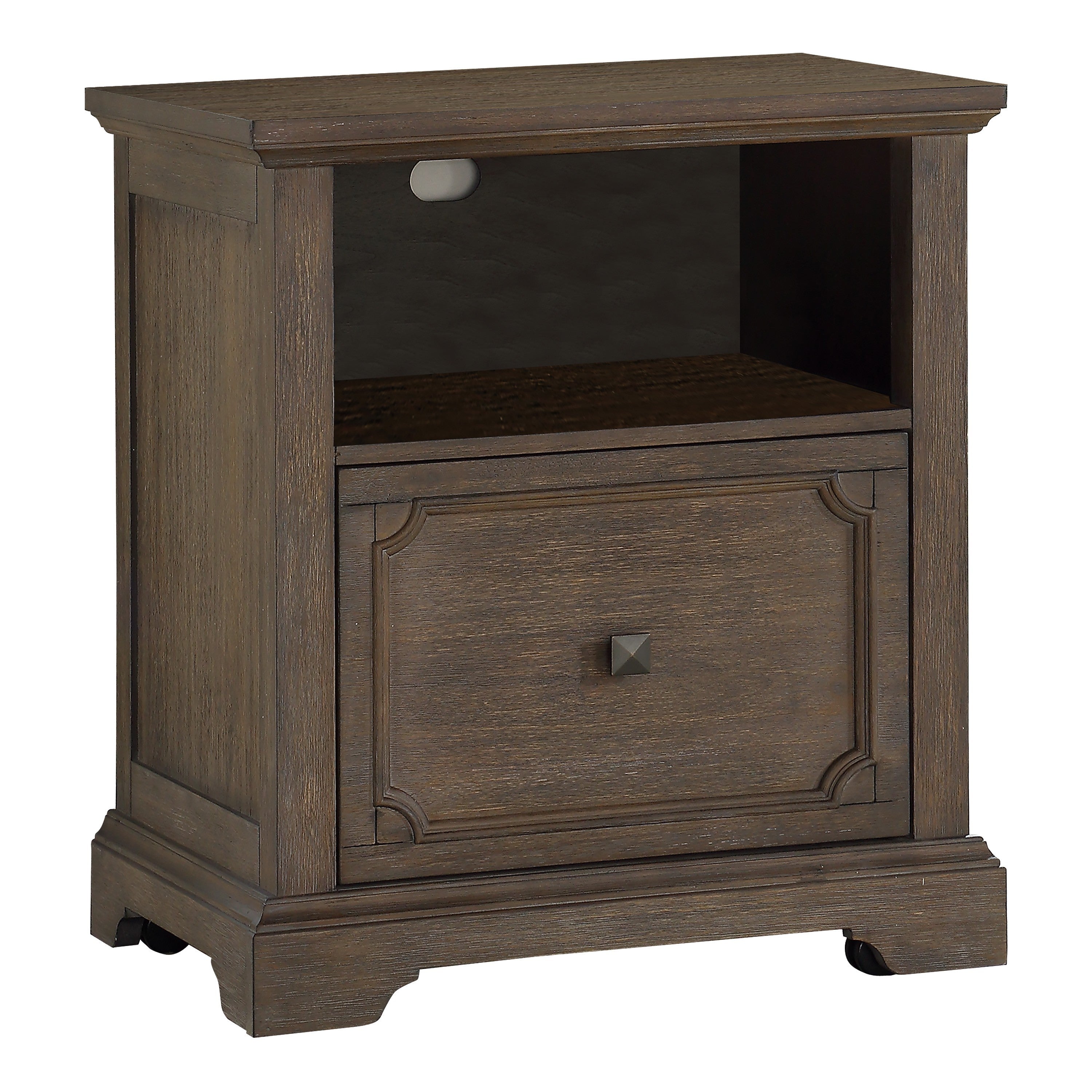 Dark Oak Finish 1pc File Cabinet with Storage Drawer Shelf Casters Movement Wooden Furniture - Grand Goldman