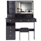 41' Large Size Left Drawer Desktop Vanity Table+Cushioned Stool Dresser Set, 2 AC+2 USB Power Station, Hair Dryer Stand, Extra Large Touch Control LED Mirror, 3-color Switch, EPA, GCC, UL Certificate - Grand Goldman Shop