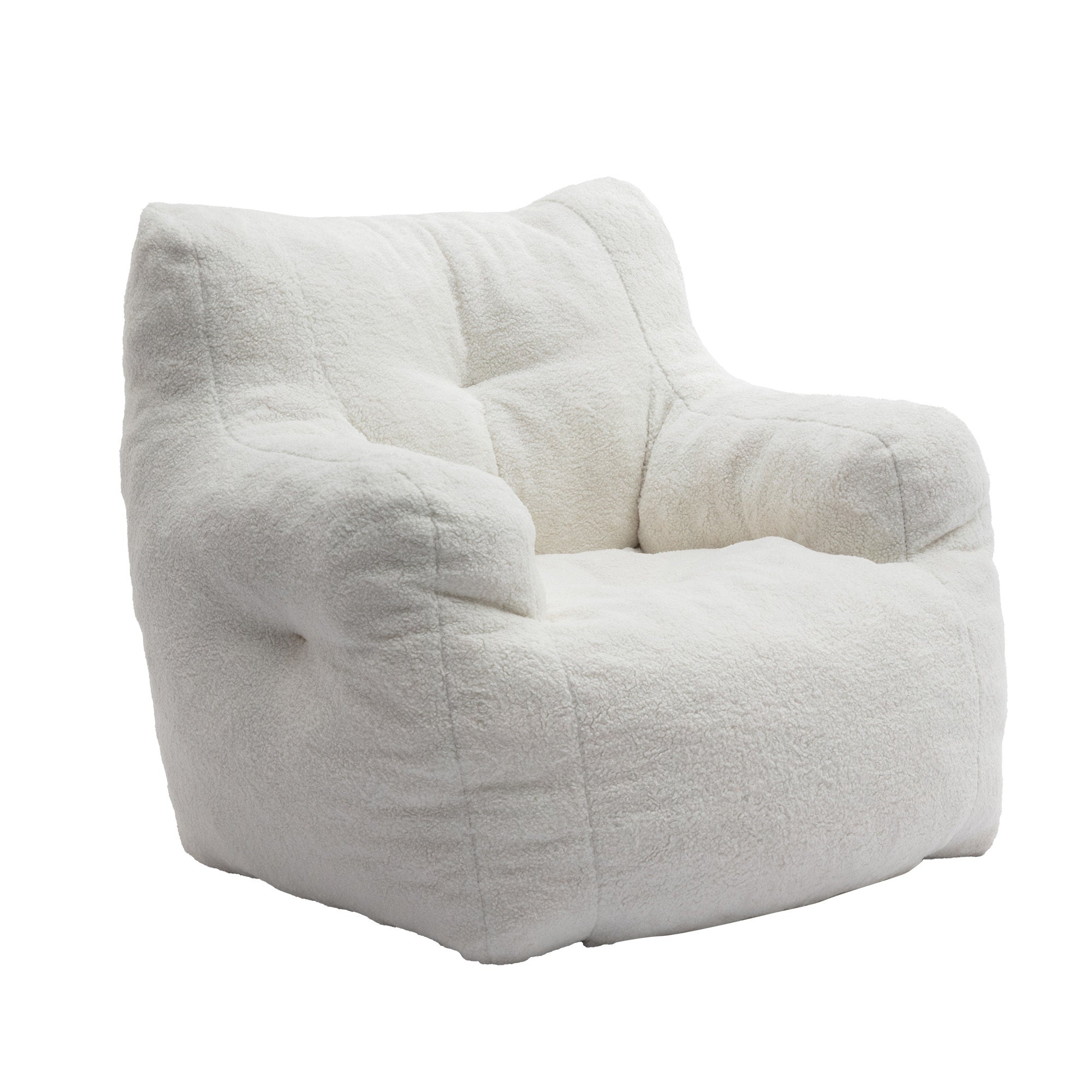 Ivory White Soft Teddy Fabric Tufted Foam Bean Bag Chair with Memory Sponge - Grand Goldman Shop
