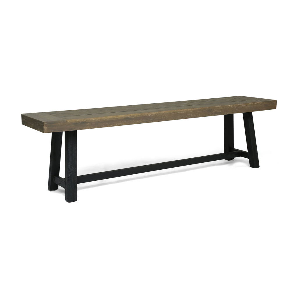 Cloud Outdoor Bench with Acacia Wood Frame and Slat Panel Design, Set of 2,Sandblast Grey and Black - Grand Goldman Shop