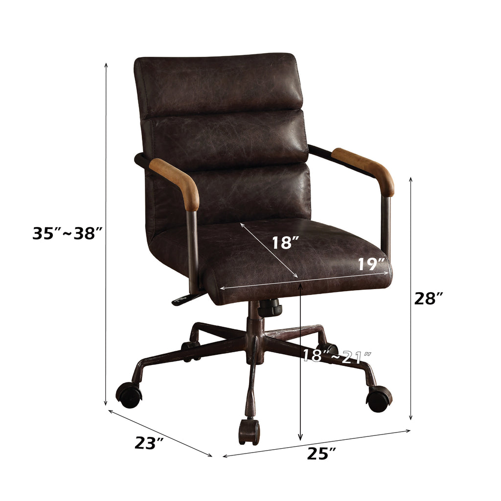 Harith Antique Slate Top Grain Leather Office Chair with Adjustable Height and Swivel Seat - Grand Goldman