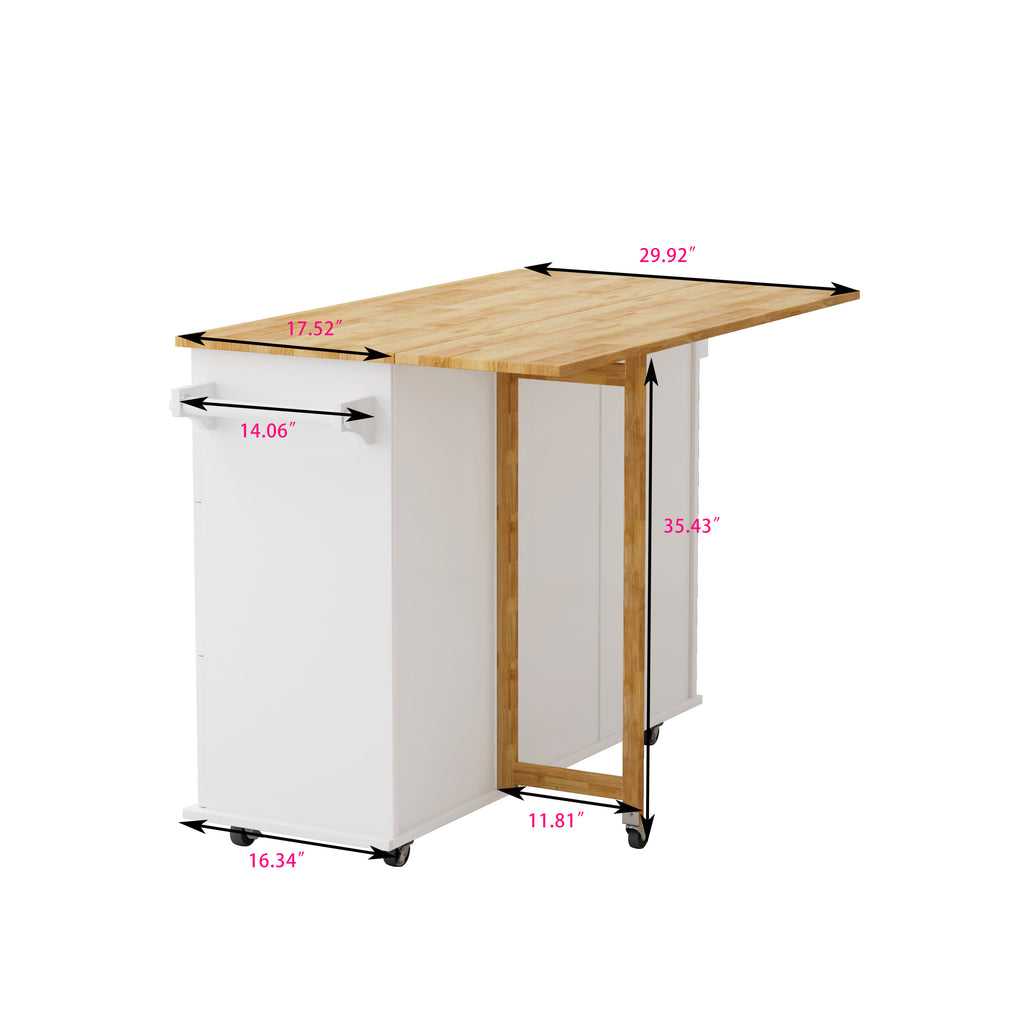 White Kitchen Island Cart with 2 Door Cabinet, 3 Drawers, Spice Rack & Towel Rack, Solid Wood Top, 43.31 Inch Width - Grand Goldman Shop