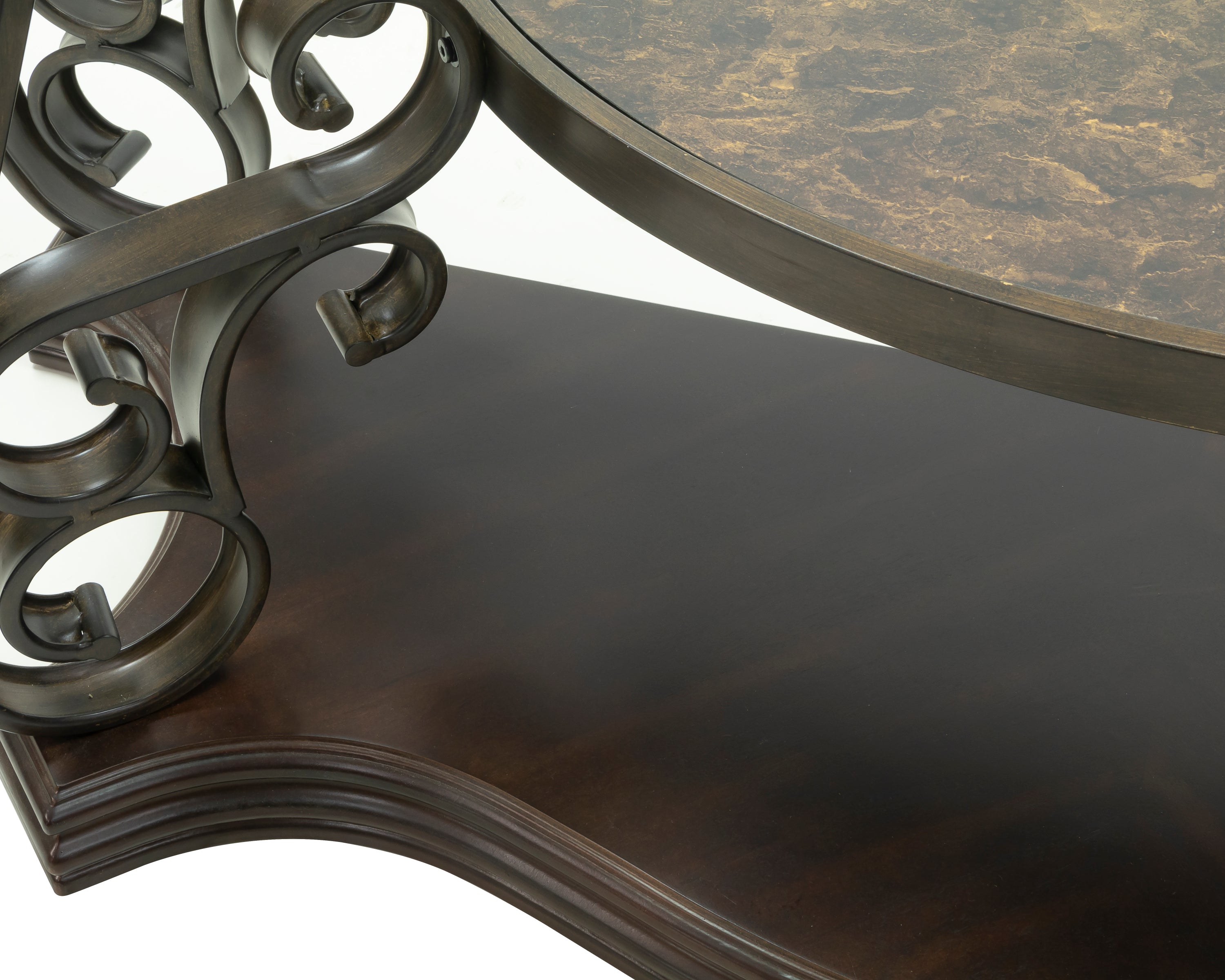 Sofa Table, Glass table top, MDF W/marble paper middle shelf, powder coat finish metal legs. (54'Lx20'Wx30'H) - Grand Goldman Shop