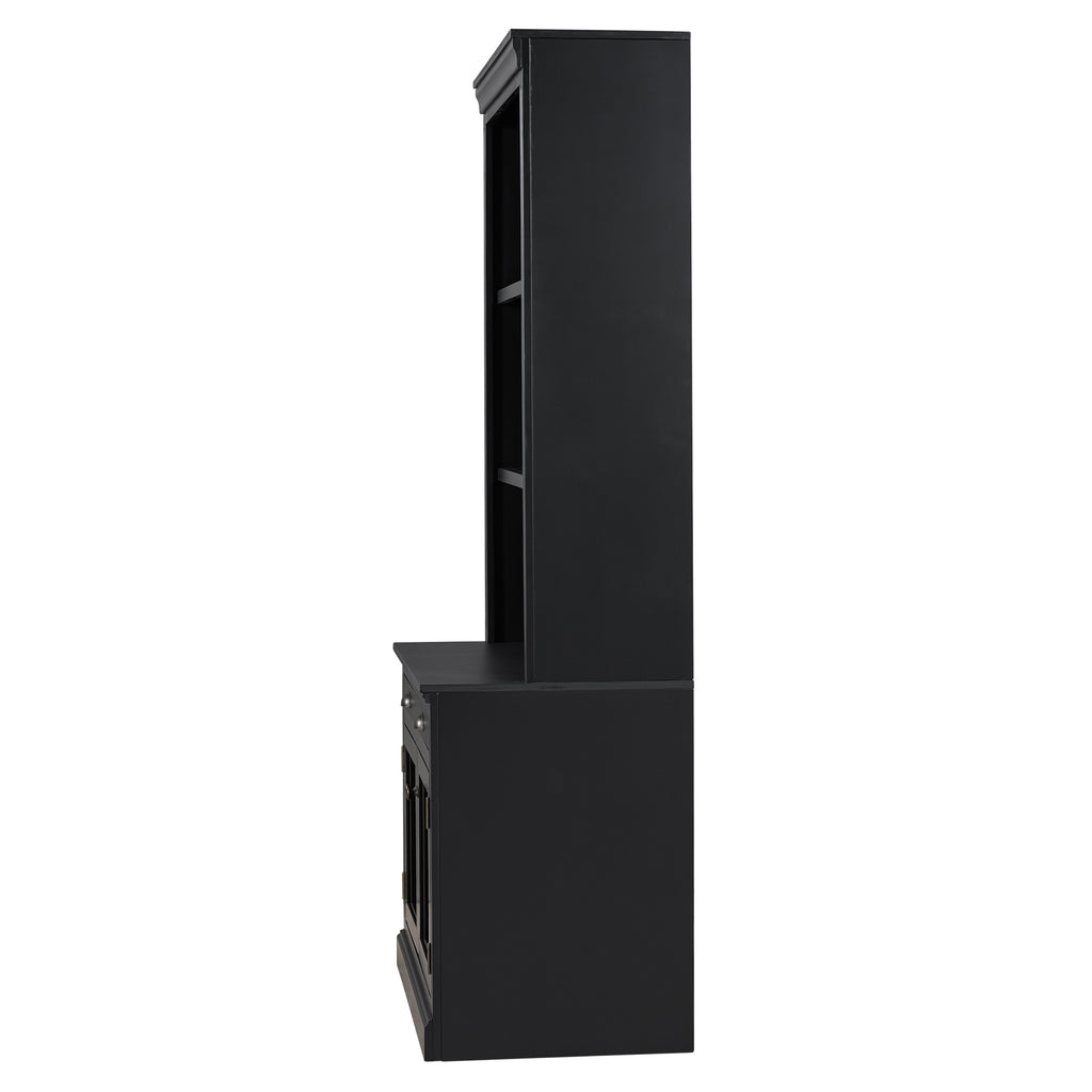 83.4'Tall Bookshelf with 3 pieces LED Lighting, Modern Bookcase with 2 Glass Doors and 1 Drawer,Storage Bookcase with Open Sh