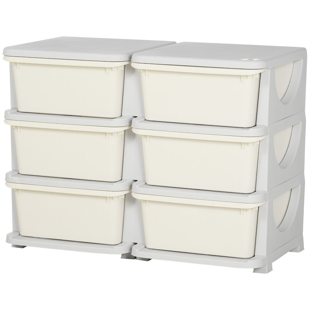 Qaba 3 Tier Kids Storage Unit, 6 Drawer Chest Toy Organizer Plastic Bins for Kids Bedroom Nursery Kindergarten Living Room fo
