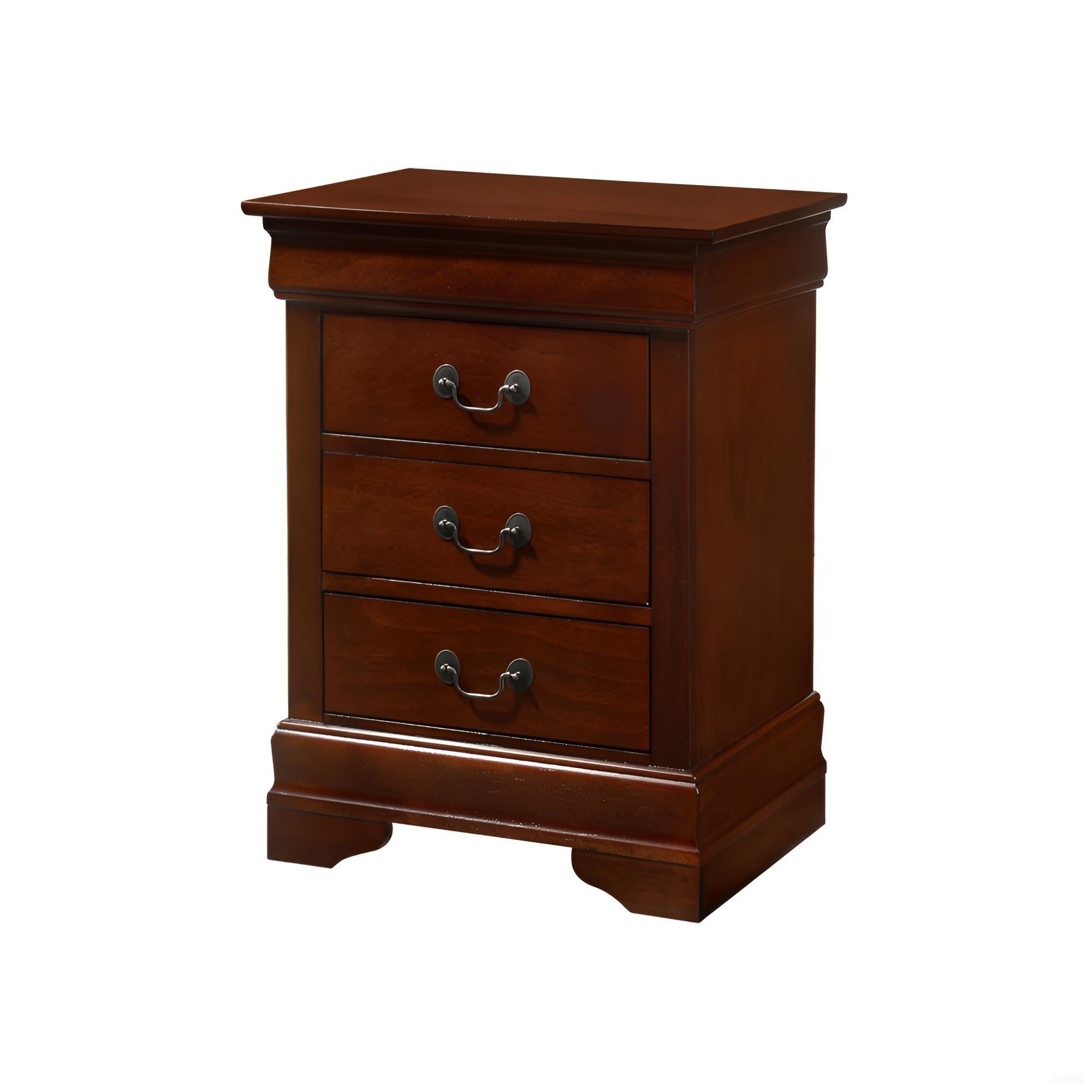 Elegant Nightstand with Three Drawers Cherry Finish Particle Board 29x21x16 Inches - Grand Goldman Shop