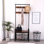 Coat Rack, Hall Tree with Shoe Bench for Entryway, Entryway Bench with Coat Rack, 4-in-1, with 9 Removable Hooks, a Hanging Rod, 13.8 x 25.2 x 72.8 Inches, Rustic Brown and Black - Grand Goldman Shop