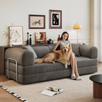 78.8' Compression Sofa,Convertible Floor Sofa Bed-with Pillow Back Support Armrest,Comfy Futon Couch Sleeper Bed,Loveseats Boneless Modular Sectional Sofa,Corduroy fabric,for Living Room,Bedroom,Grey - Grand Goldman Shop