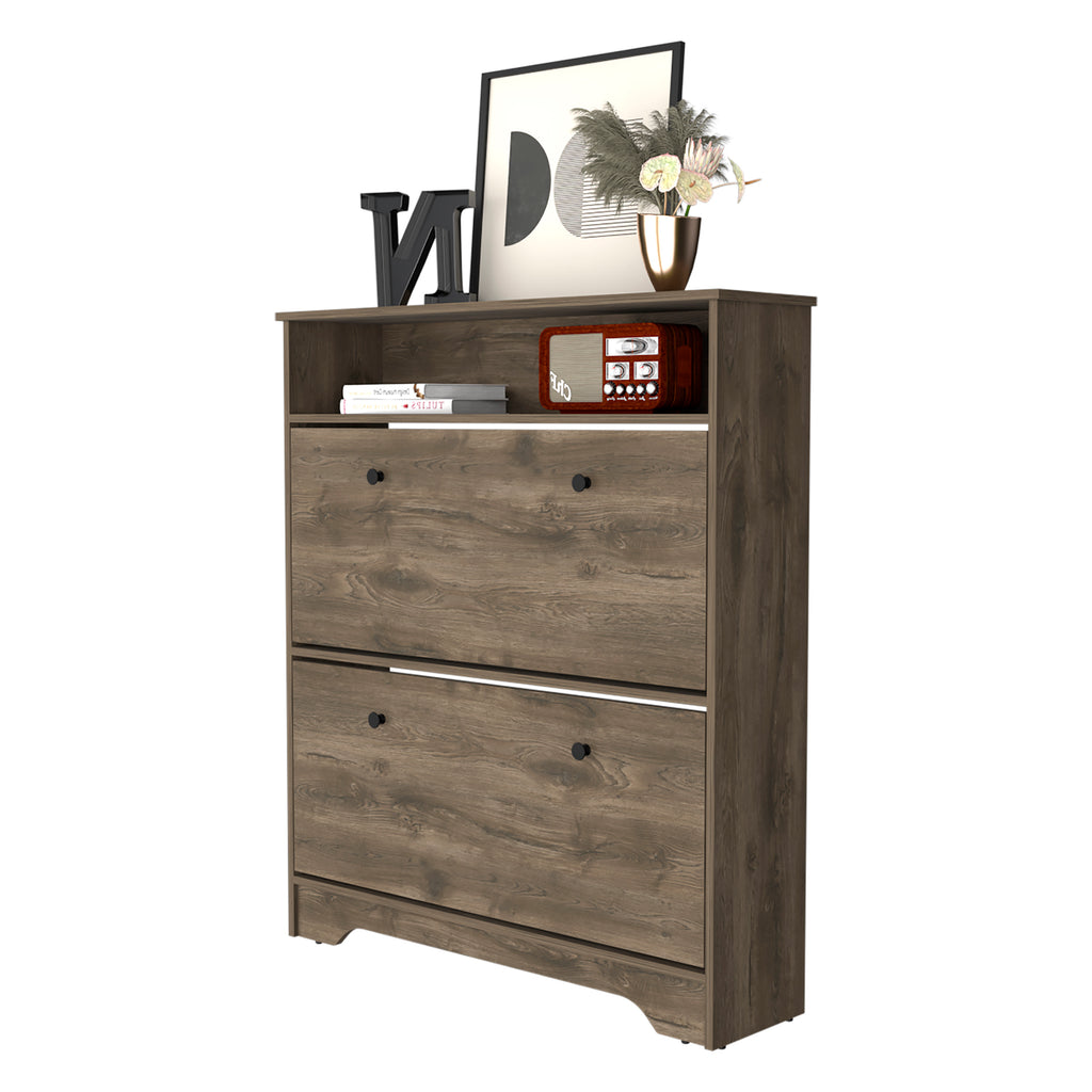 Shoe Rack Dublin, One Open Shelf, Two Extendable Cabinets, Dark Brown Finish - Grand Goldman Shop