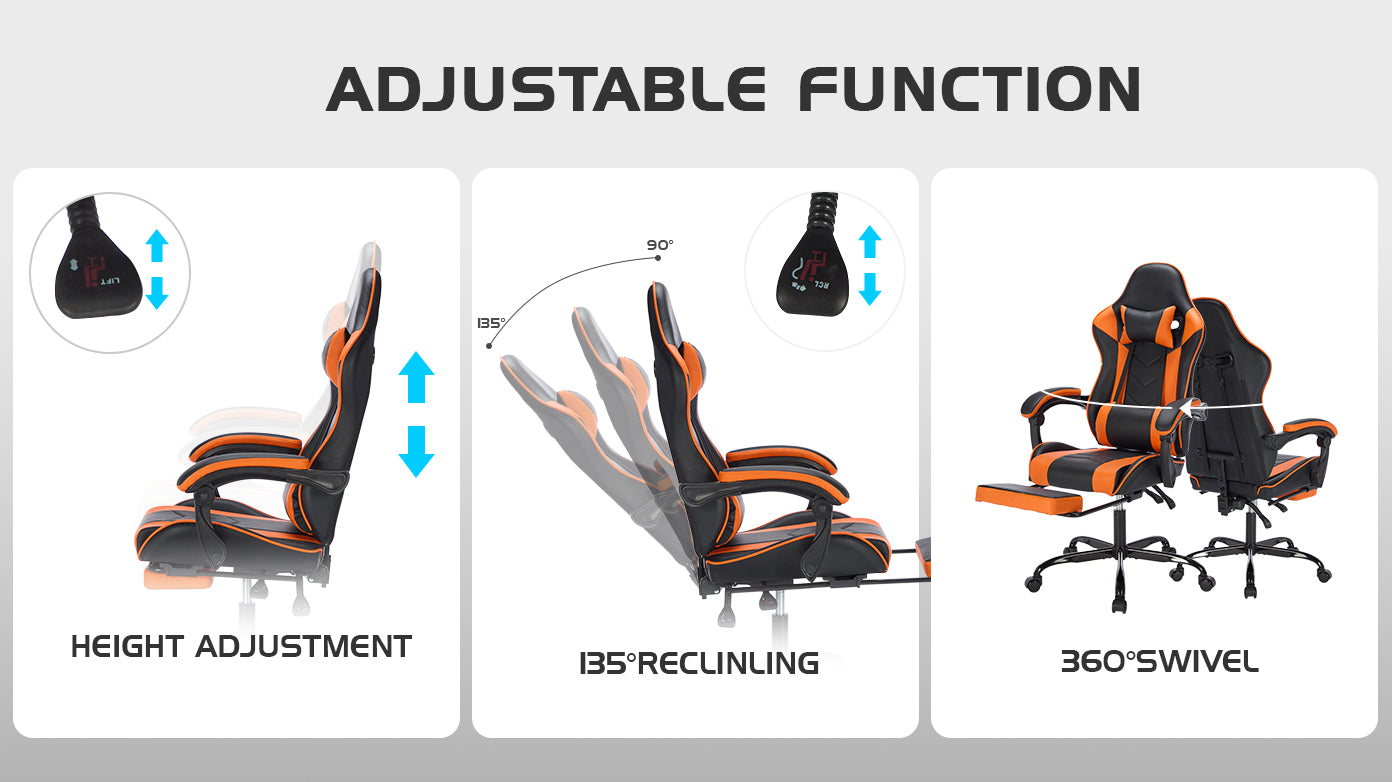 Gaming Chair with Footrest, Ergonomic Computer Chair with Headrest and Lumbar Support, Breathable Material Height Adjustable 