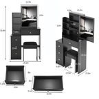 29.2' Small Space Left Bedside Cabinet Vanity Table + Cushioned Stool, Extra Large Right sliding mirror, Multi Layer High Capacity Storage, Practical Fashionable Dresser, Suitable For Small Space - Grand Goldman Shop