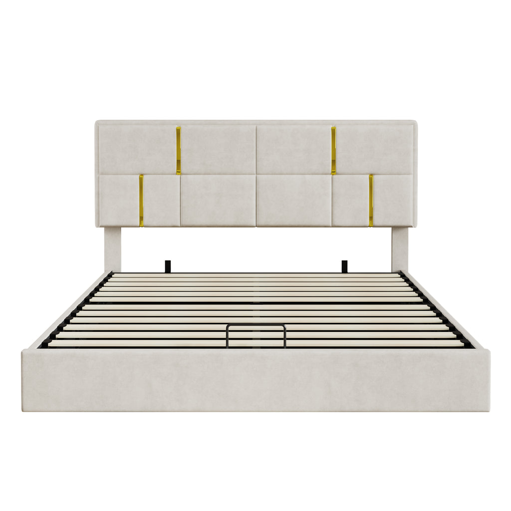 2-Pieces Bedroom Sets,Queen Size Upholstered Platform Bed with Hydraulic Storage System,Storage Ottoman with Metal Legs,Beige(Old SKU:N733S207778A) - Grand Goldman Shop