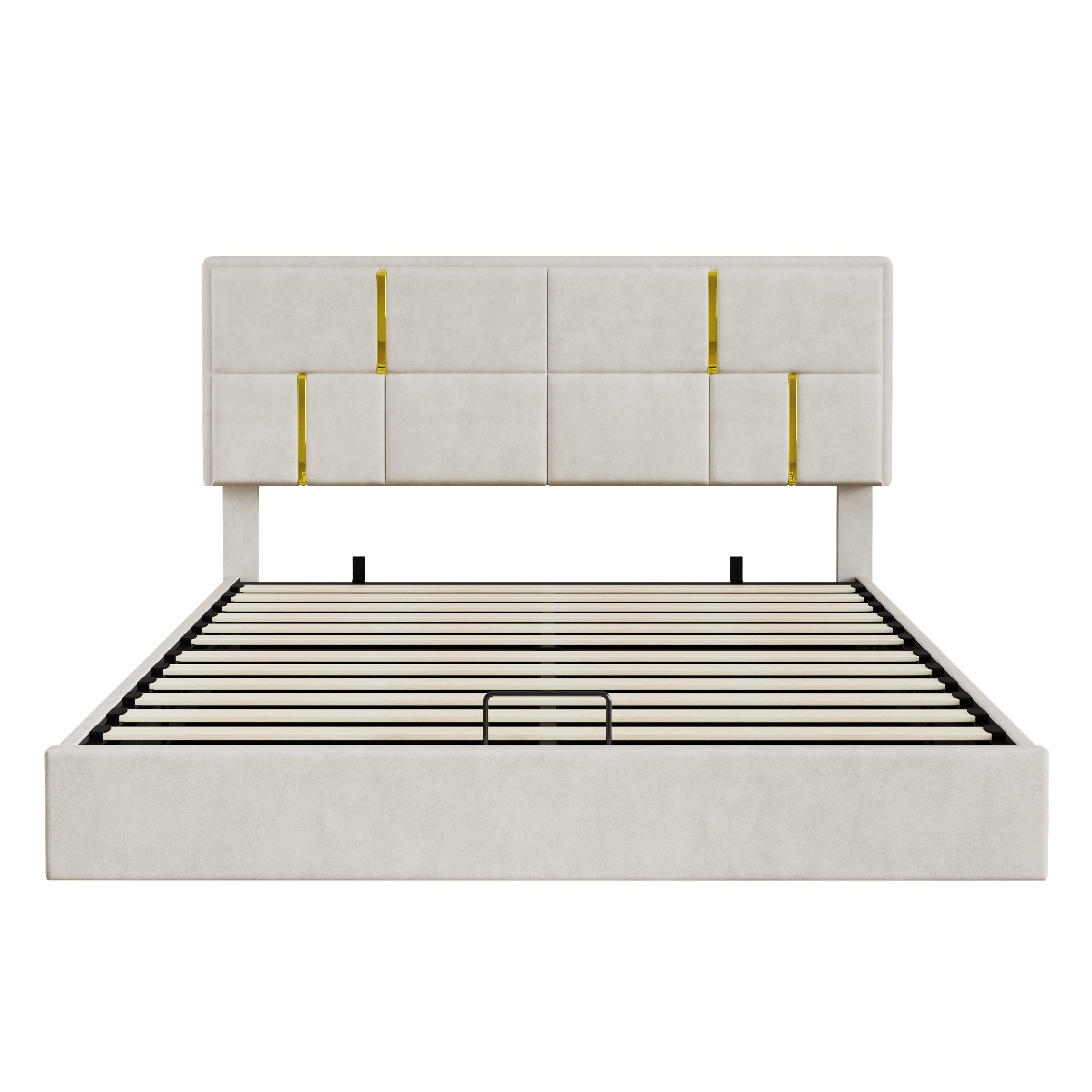 2-Pieces Bedroom Sets,Queen Size Upholstered Platform Bed with Hydraulic Storage System,Storage Ottoman with Metal Legs,Beige(Old SKU:N733S207778A) - Grand Goldman Shop
