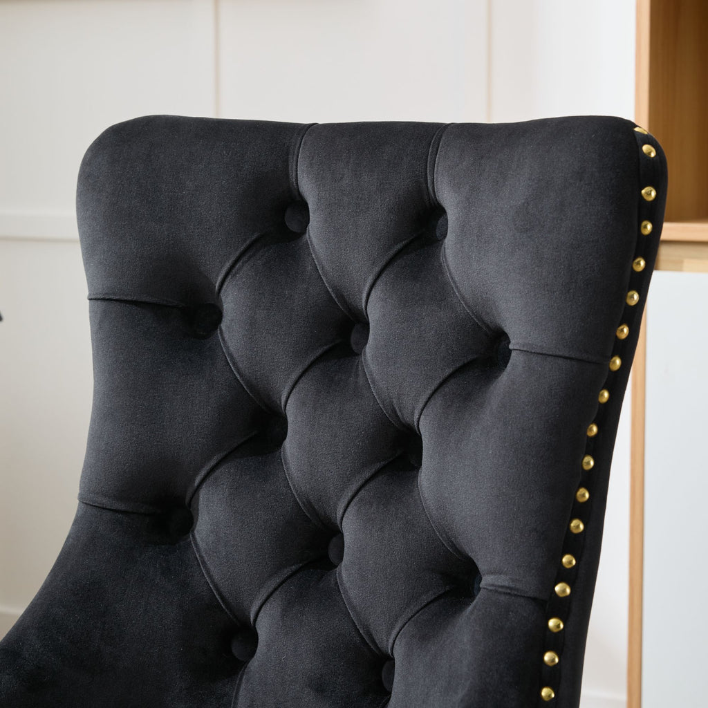 A&A Furniture Office Chair,Modern Velvet Upholstered Tufted Button Home Office Chair with Golden Metal Base,Adjustable Desk C