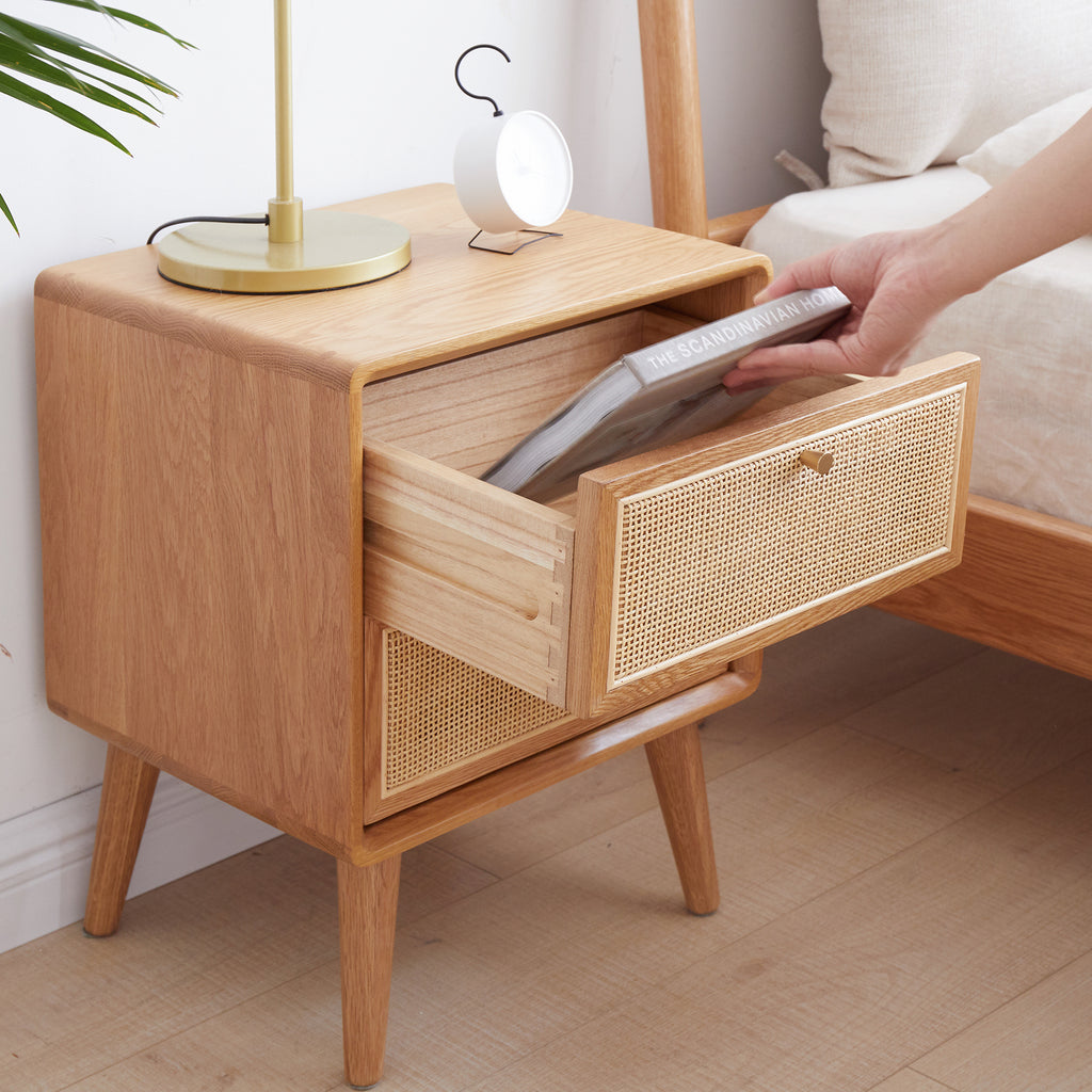 Pure Solid Wood Bedside Cabinet Modern Simple Nightstands North America Oak Bedside Cabinet Nordic Bedroom Solid Oak Storage Cabinet 0.4m - Grand Goldman Shop