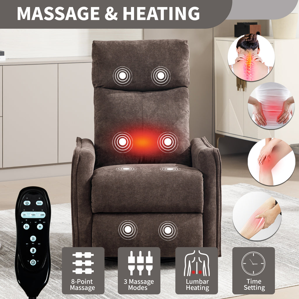 Heat Massage Manual Recliner Chair with Rocker and Swivel in Fabric for Living Room, Brown - Grand Goldman Shop