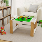 Kids 2 in 1 Play Table with 7 Storage Compartments,Compatible with LEGO Building Block,Modern Activity Learning Table Game Fu