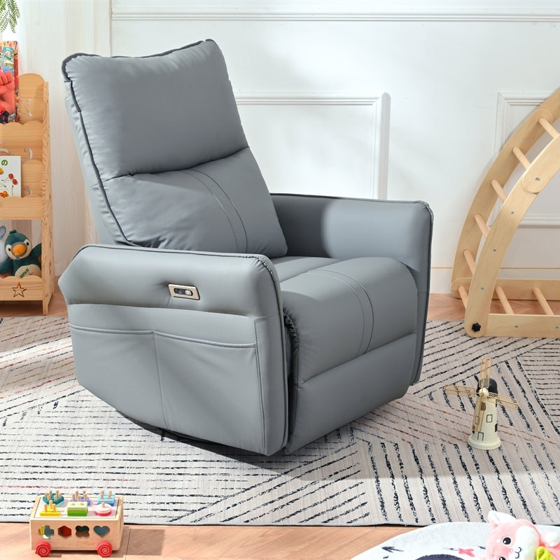 Power Swivel Rocker Recliner Chair for Adults, 270° Swivel Rocking Recliner Chair,Electric Small Recliners for Small Spaces, Single Sofa Recliner for Living Room, Bedroom,RV (Blue-gray+270° Swivel) - Grand Goldman Shop