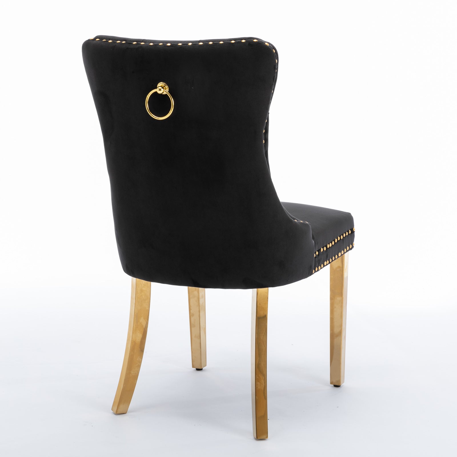 A&A Furniture,Nikki Collection Modern, High-end Tufted Solid Wood Contemporary Velvet Upholstered Dining Chair with Golden Stainless Steel Plating Legs,Nailhead Trim,Set of 2，Black and Gold, SW1601BK - Grand Goldman Shop