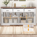 Modern Fluted Sideboard Buffet Cabinet with 4 Doors 3 Drawers, White MDF Storage Console Table for Living Room Dining Room Entryway, 63.11' L x 15.75' W x 32' H - Grand Goldman Shop